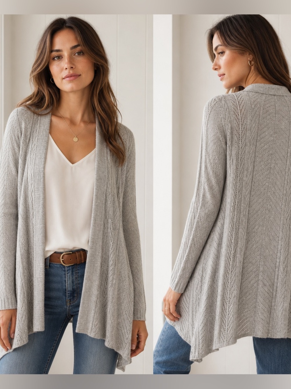 Belldini Light Gray Open-Front Knit Cardigan